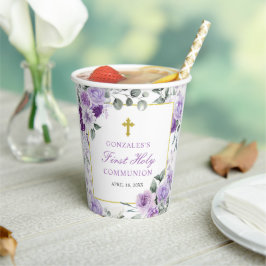 Purple Floral Girl First Holy Communion 紙コップ