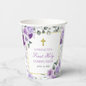 Purple Floral Girl First Holy Communion 紙コップ (裏面)