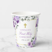 Purple Floral Girl First Holy Communion 紙コップ (正面)