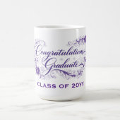 Purple Floral Graduation Script with Custom Year コーヒーマグカップ (中央)