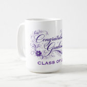 Purple Floral Graduation Script with Custom Year コーヒーマグカップ (正面左)