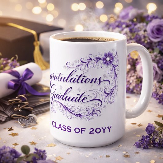 Purple Floral Graduation Script with Custom Year コーヒーマグカップ