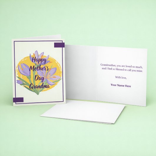 Purple Floral Happy Mother’s Day Grandma Greeting  カード