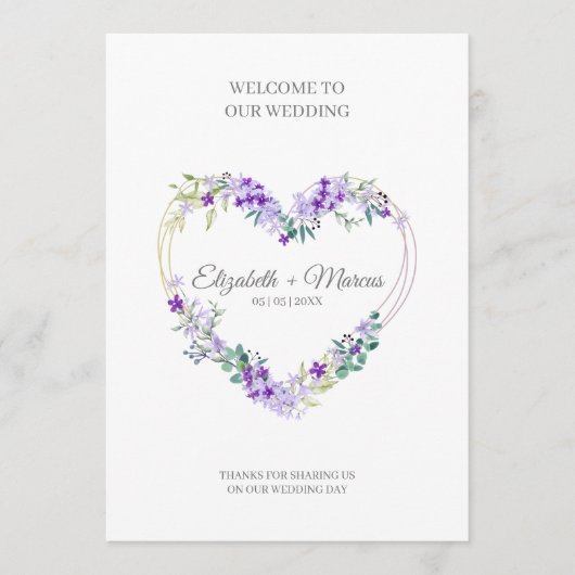 Purple Floral Heart for Wedding Sand Ceremony プログラム (正面)