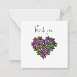Purple Floral Heart Thank You Flat Notecard ノートカード