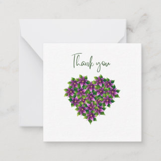 Purple Floral Heart Thank You Flat Notecard ノートカード