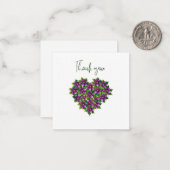 Purple Floral Heart Thank You Flat Notecard ノートカード (正面/裏面インサイチュ)