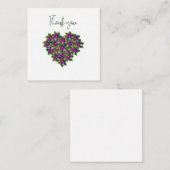 Purple Floral Heart Thank You Flat Notecard ノートカード (正面/裏面)