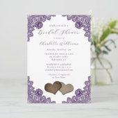 Purple Floral Lace Burlap Hearts Bridal Shower 招待状 (スタンド正面)