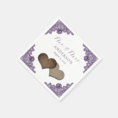 Purple Floral Lace Burlap Hearts Mr & Mrs Wedding スタンダードカクテルナプキン (角)