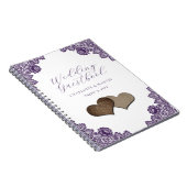 Purple Floral Lace Burlap Hearts Wedding Guestbook ノートブック (右側)