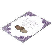 Purple Floral Lace Burlap Hearts Wedding Guestbook ノートブック (左側)