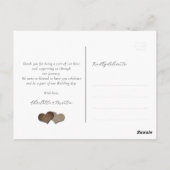 Purple Floral Lace Burlap Hearts Wedding Thank You ポストカード (裏面)