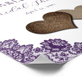 Purple Floral Lace Rustic Bridal Shower Sign ポスター (角)