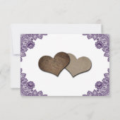 Purple Floral Lace Rustic Burlap Hearts Wedding 出欠カード (裏面)