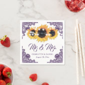 Purple Floral Lace Sunflower Wedding スタンダードカクテルナプキン (インサイチュ)