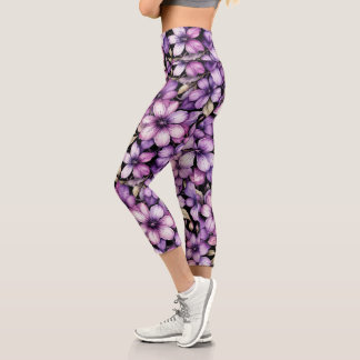 Purple floral leggings カプリレギンス