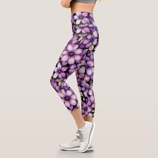 Purple floral leggings カプリレギンス (左)