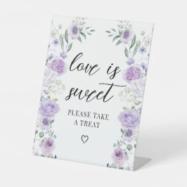 Purple Floral Love is Sweet Wedding Treat Sign 台座サイン