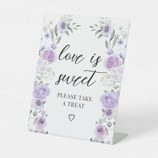 Purple Floral Love is Sweet Wedding Treat Sign 台座サイン (正面)