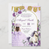 Purple Floral Mexican Charra Quinceanera 招待状 (正面)