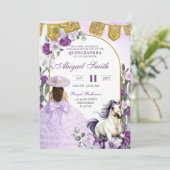 Purple Floral Mexican Charra Quinceanera 招待状 (スタンド正面)