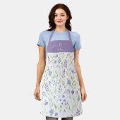 Purple Floral Monogram Apron エプロン (着用した状態)