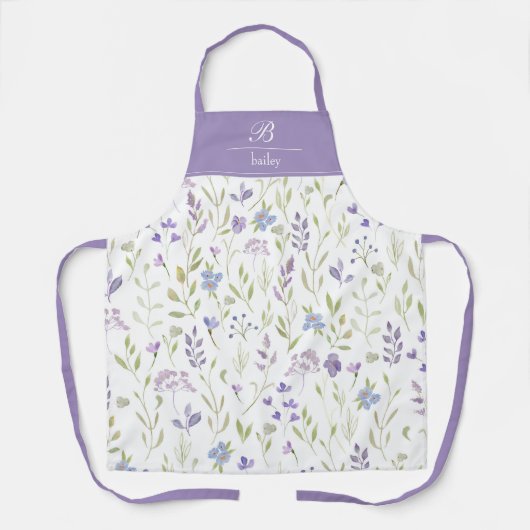 Purple Floral Monogram Apron エプロン (正面)