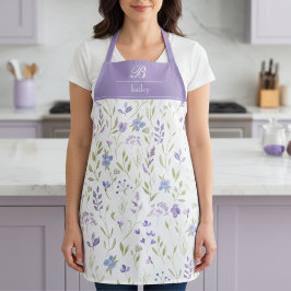 Purple Floral Monogram Apron エプロン