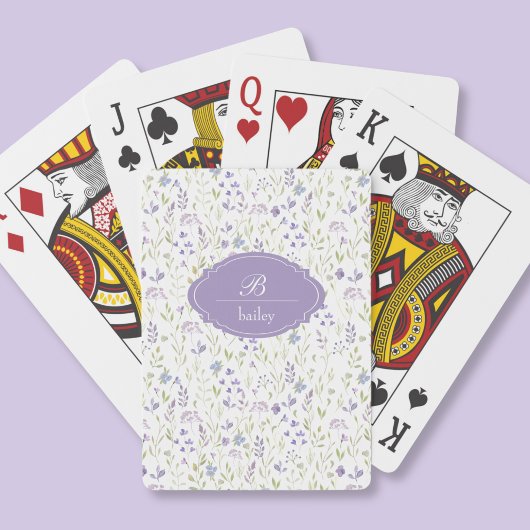 Purple Floral Monogram Classic Playing Cards トランプ