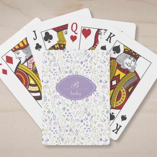 Purple Floral Monogram Classic Playing Cards トランプ