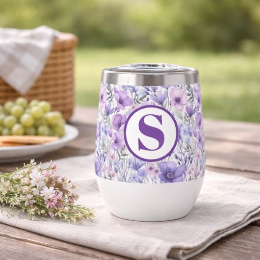 Purple Floral Monogram Gift for Her