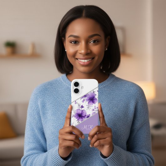 Purple Floral Monogram Phone Case for iPhone Model Case-Mate iPhoneケース