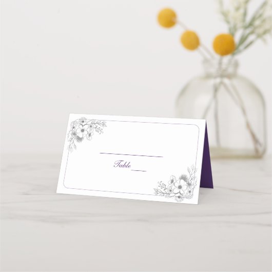 Purple Floral Monogram Wedding プレイスカード (裏面)