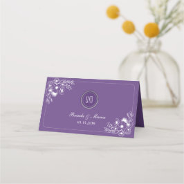 Purple Floral Monogram Wedding プレイスカード