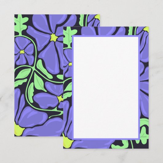 Purple Floral Motif Flat Thank You Card サンキューカード (正面/裏面)