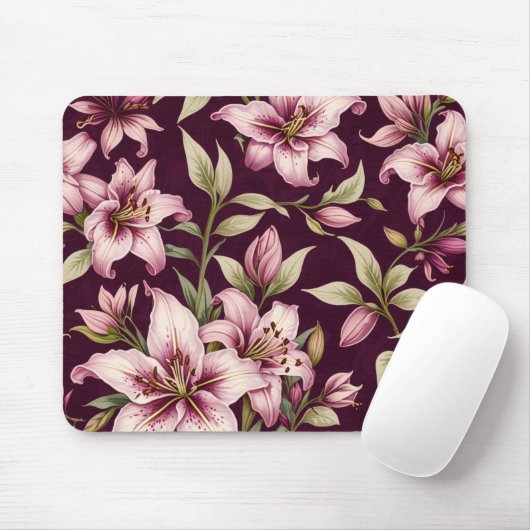 Purple Floral Mousepad マウスパッド (マウス)