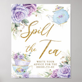 Purple Floral Party Bridal Shower Spill The Tea ポスター