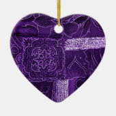Purple Floral Patchwork Fabric セラミックオーナメント (正面)