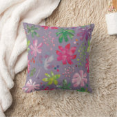 Purple Floral Pattern Pillow – Pink & Green Garden クッション (ブランケット)