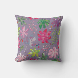 Purple Floral Pattern Pillow – Pink & Green Garden クッション