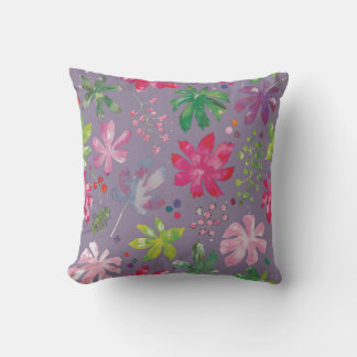 Purple Floral Pattern Pillow – Pink & Green Garden クッション