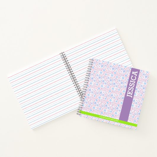 Purple Floral Personalized Name & Monogram ノートブック (内部)
