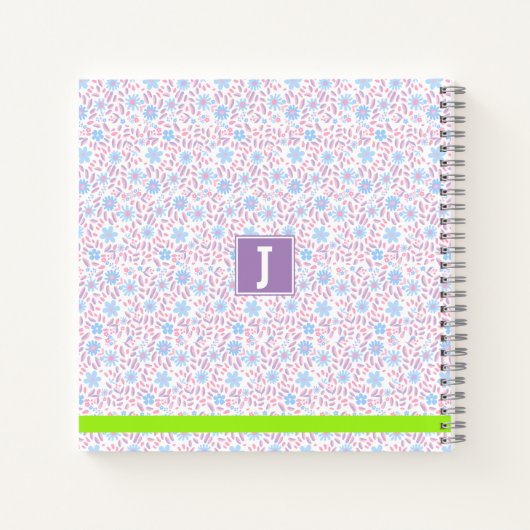Purple Floral Personalized Name & Monogram ノートブック (裏面)