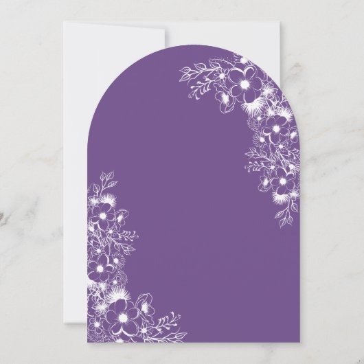 Purple Floral Photo Arched Wedding 招待状 (裏面)