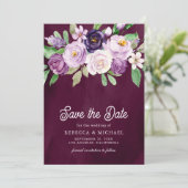 Purple Floral Photo Dark Moody Plum Wedding セーブザデート (スタンド正面)