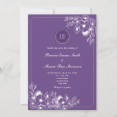 Purple Floral Photo QR Code Wedding 招待状 (正面)