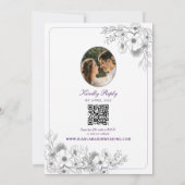 Purple Floral Photo QR Code Wedding 招待状 (裏面)