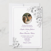 Purple Floral Photo Wedding 招待状 (正面)
