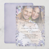 Purple Floral Photo Wedding Invitation 招待状 (正面/裏面)